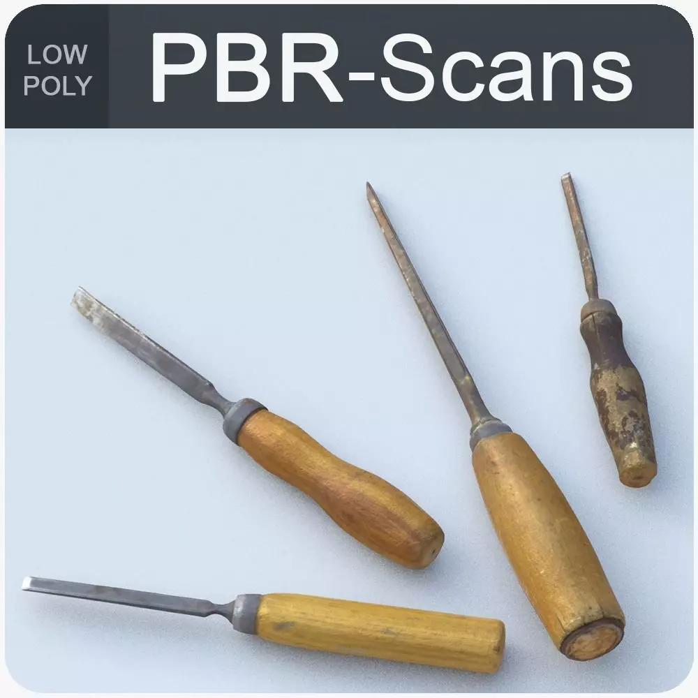 Chisels Low Poly three woodworking tools - three woodworking ... Low-poly 3D model_0