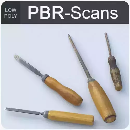 Chisels Low Poly three woodworking tools - three woodworking tools