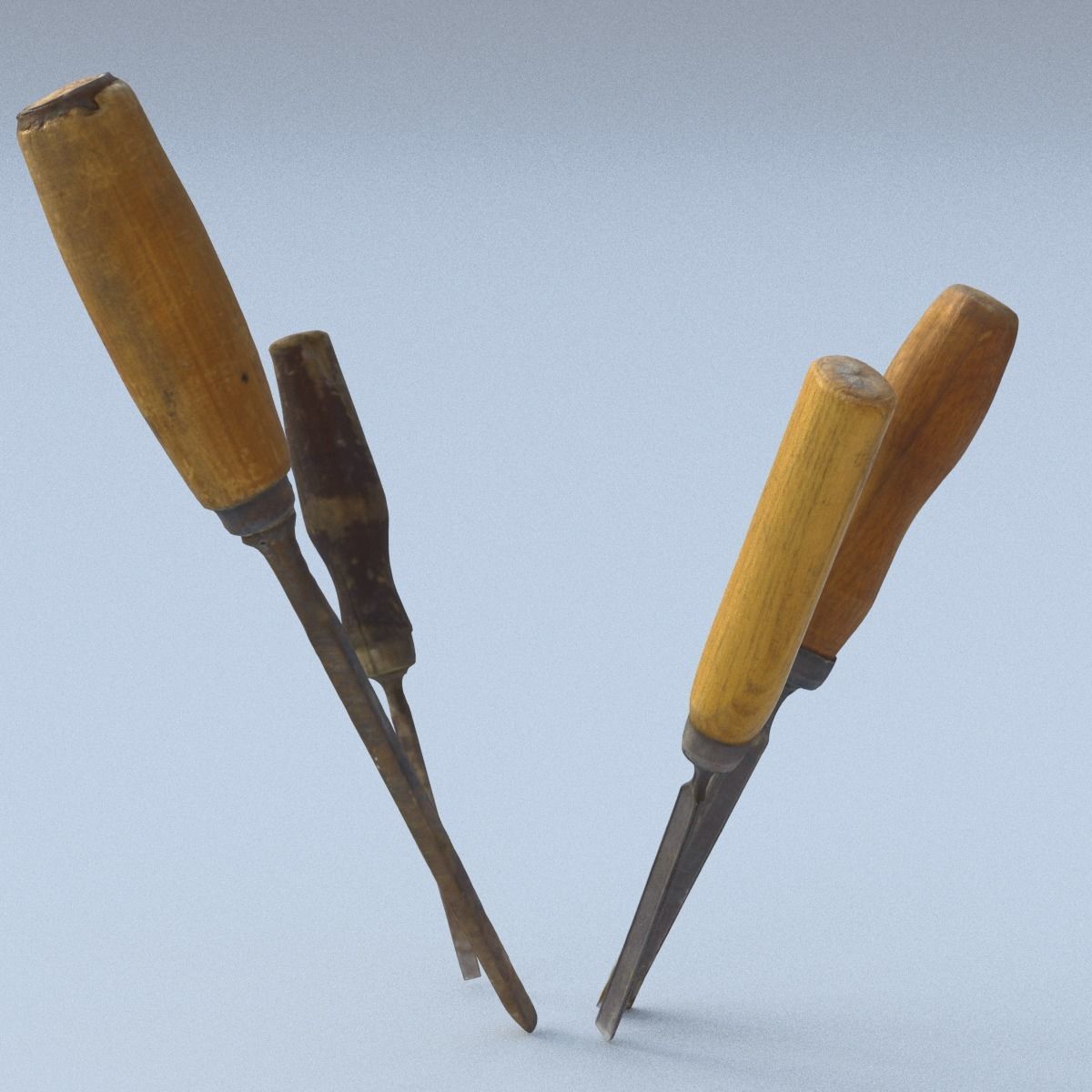 Chisels Low Poly three woodworking tools - three woodworking ... Low-poly 3D model_13
