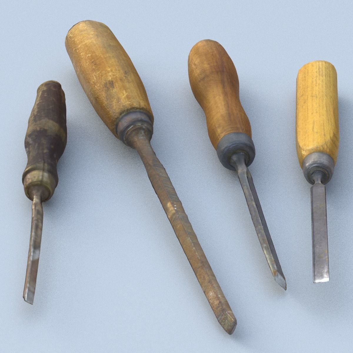 Chisels Low Poly three woodworking tools - three woodworking ... Low-poly 3D model_1