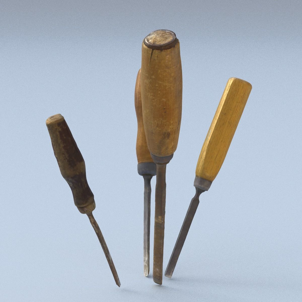Chisels Low Poly three woodworking tools - three woodworking ... Low-poly 3D model_9