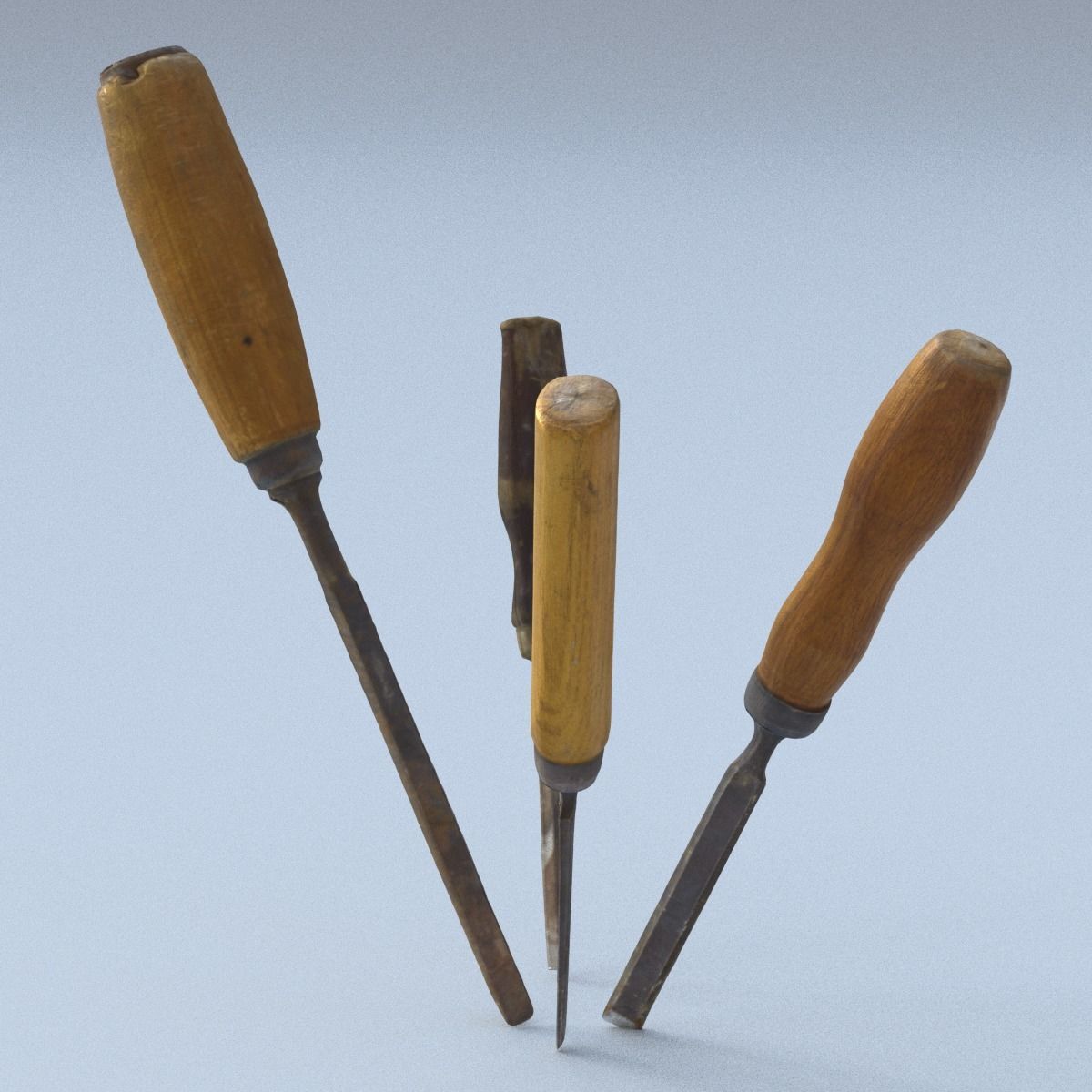 Chisels Low Poly three woodworking tools - three woodworking ... Low-poly 3D model_12