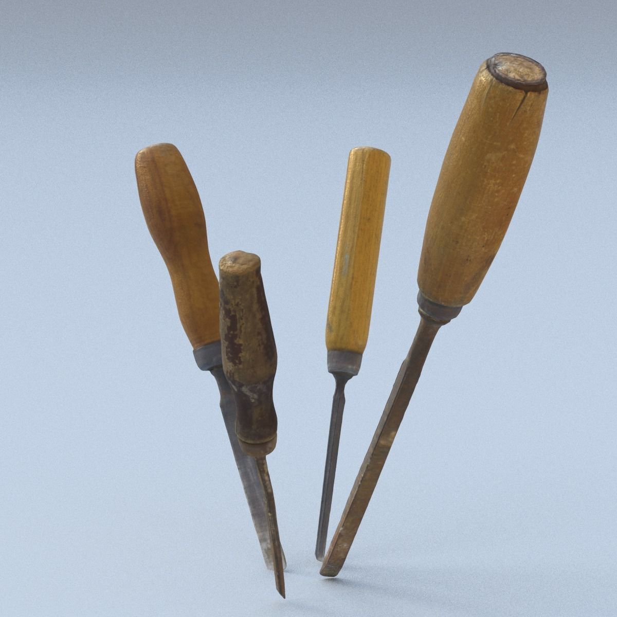 Chisels Low Poly three woodworking tools - three woodworking ... Low-poly 3D model_5