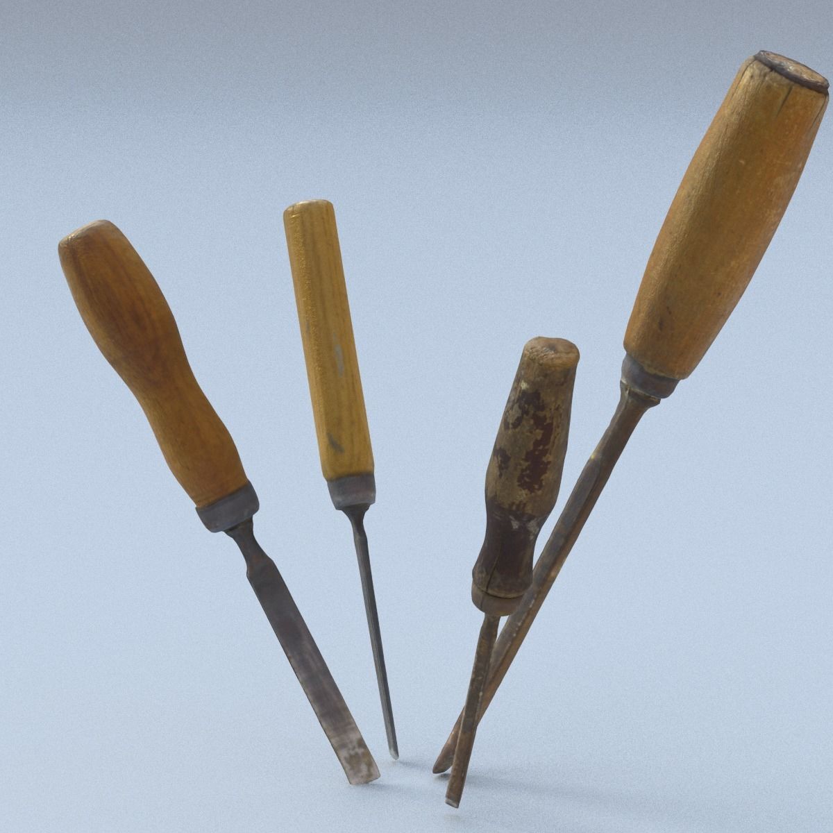 Chisels Low Poly three woodworking tools - three woodworking ... Low-poly 3D model_6
