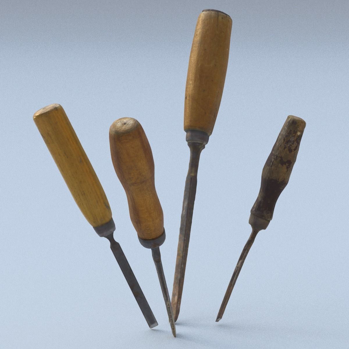 Chisels Low Poly three woodworking tools - three woodworking ... Low-poly 3D model_10