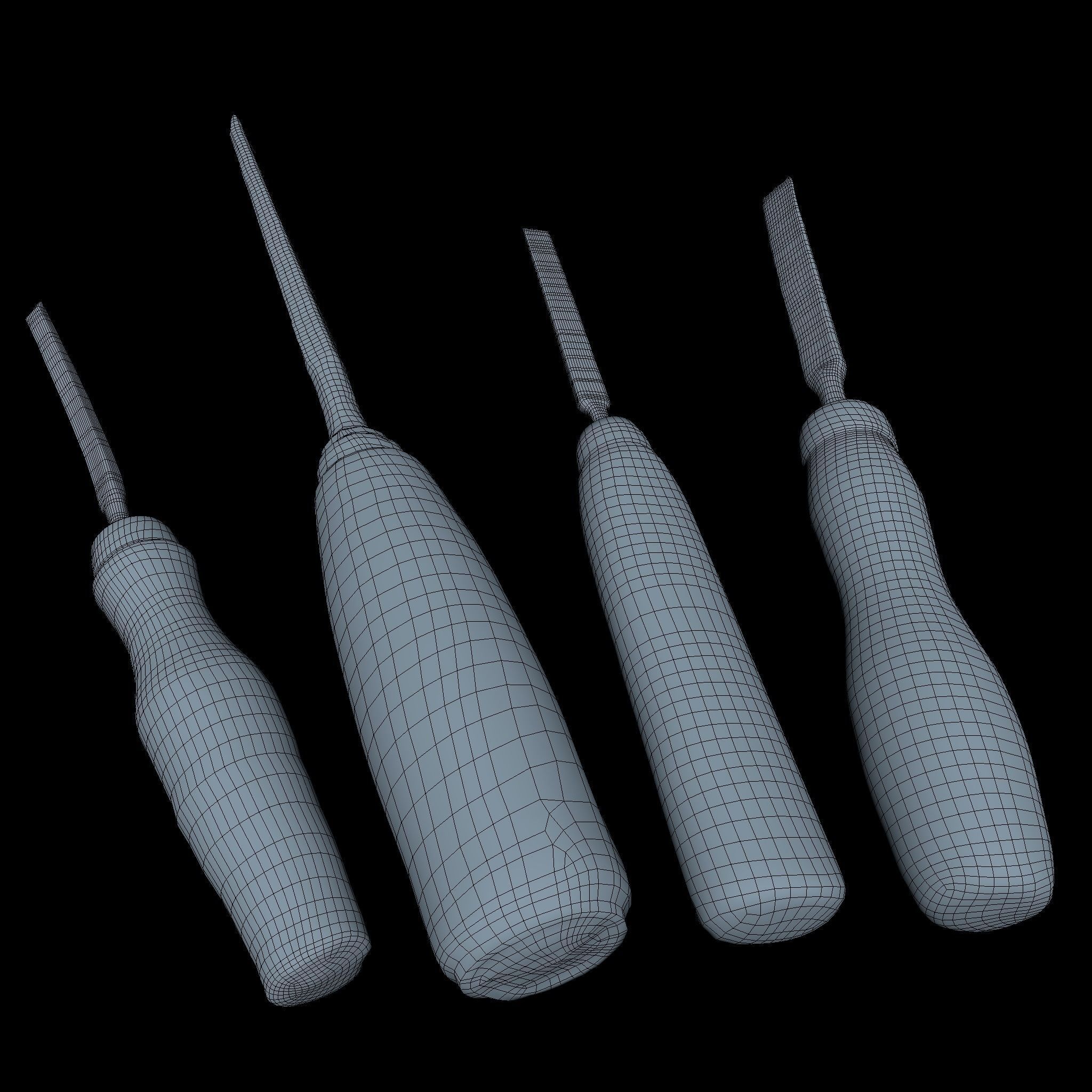 Chisels Low Poly three woodworking tools - three woodworking ... Low-poly 3D model_3