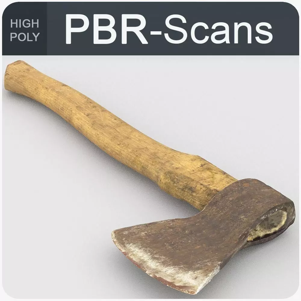 Hatchet High Poly axe with wooden handle 3D model_0