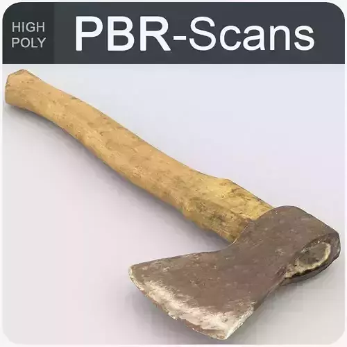 Hatchet High Poly axe with wooden handle 3D model