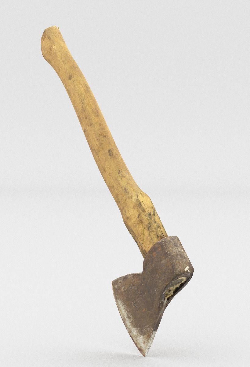 Hatchet High Poly axe with wooden handle 3D model_1