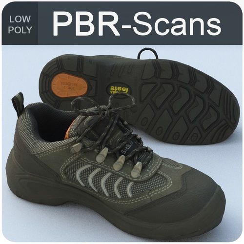 Sneaker Low Poly athletic shoe with orange laces Low-poly 3D model