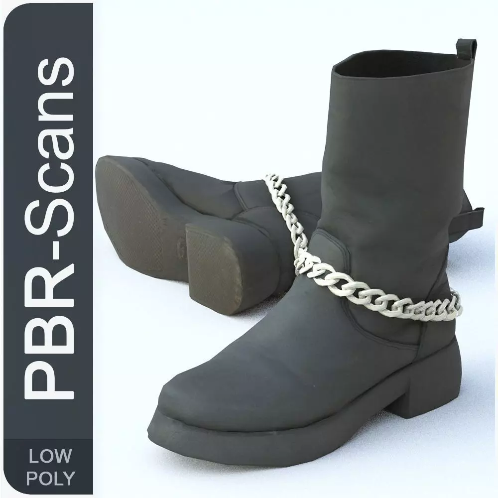 Boot Low Poly with chains Low-poly 3D model_0
