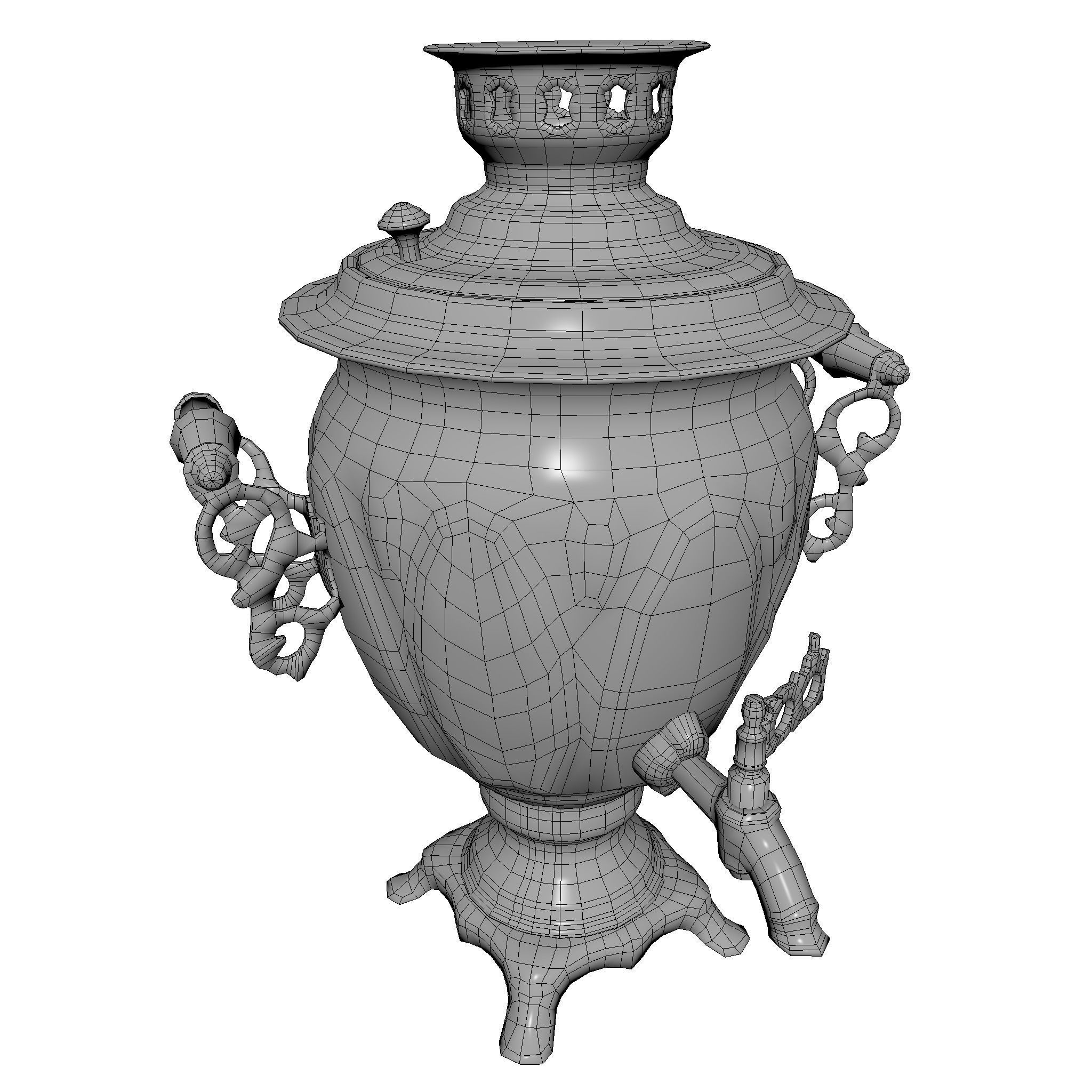 Samovar Low Poly old russian coffee pot Low-poly 3D model_3