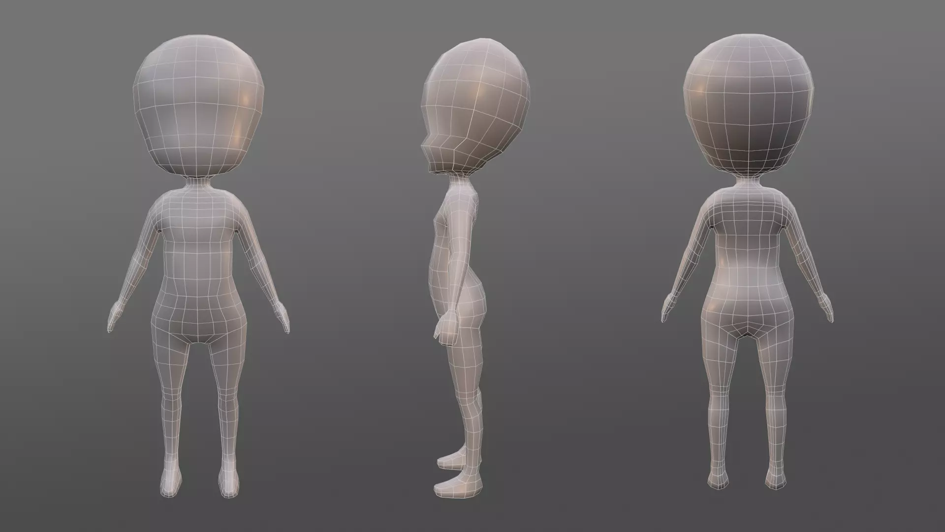 Chibi human figure Low-poly 3D model_0