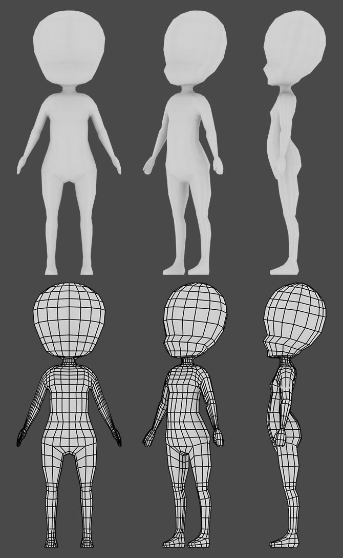 Chibi human figure Low-poly 3D model_5