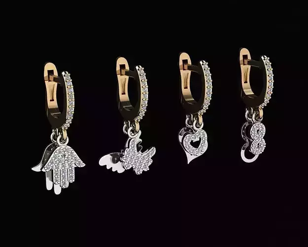 Earrings Set pair of gold with sapphires and diamonds