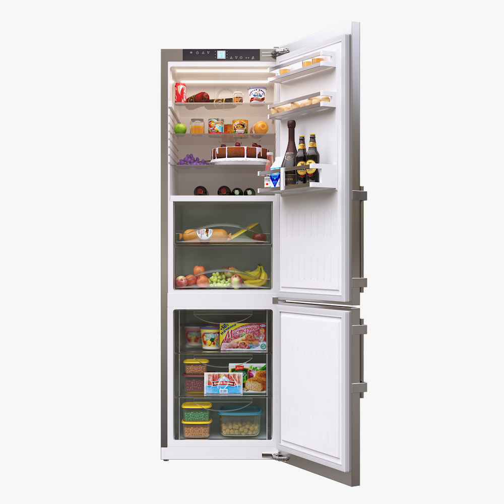 Liebherr Single Fridge CBS 1360 Opened with food 3D model_1