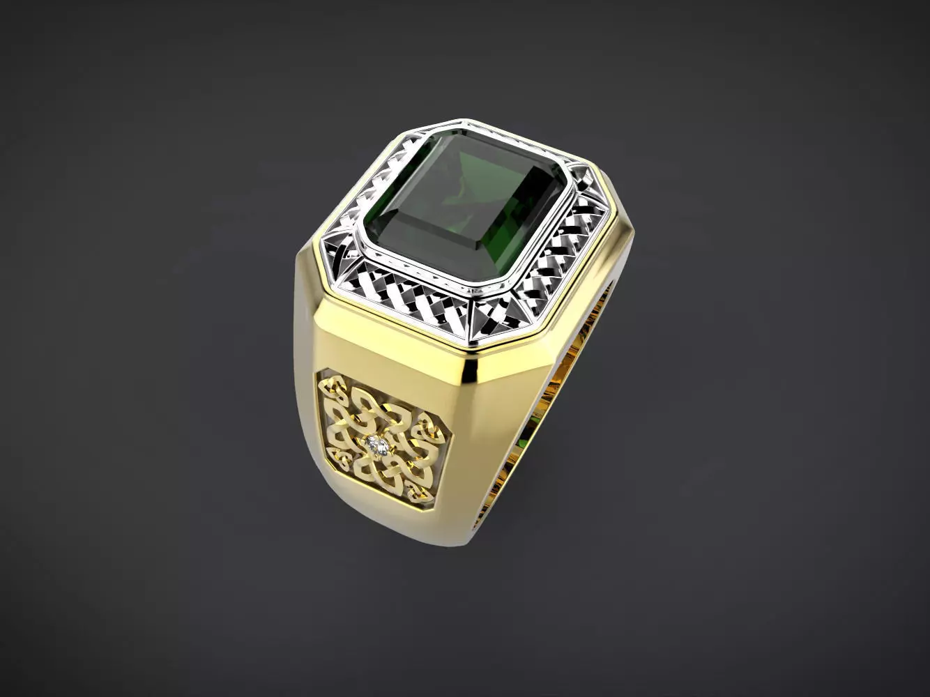 Men ring with green stone 3D print model