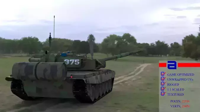 High-Quality Clean Camouflaged T90A Main Battle Tank 3D Model Low-poly 3D model