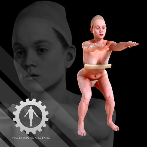 Female Scan - Helga 007 Squatting Pose High Poly Low-poly 3D model