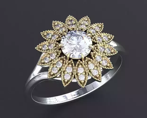 Stylish Flower Ring with Stones 355