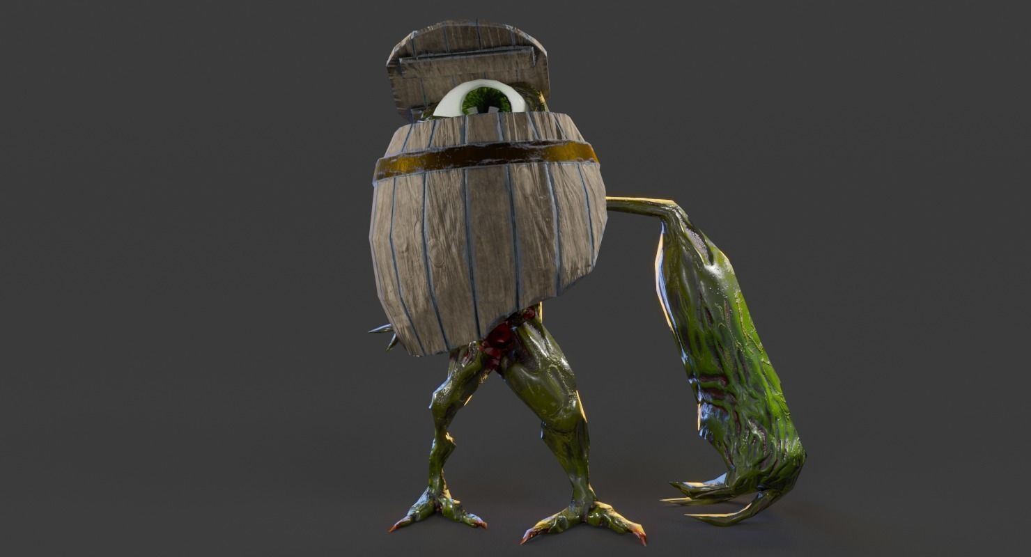 Bigeye Keg monster Low-poly 3D model_7
