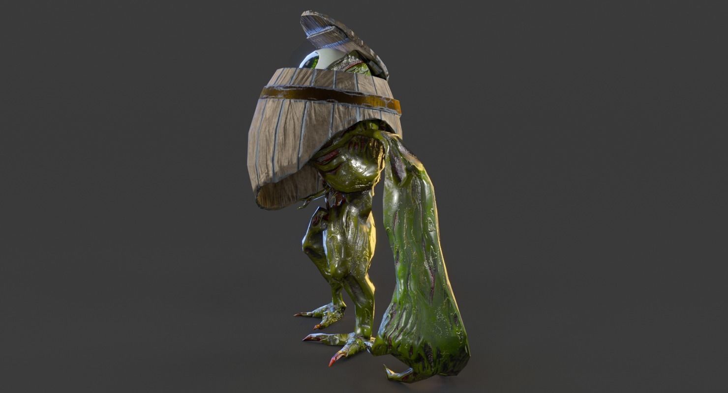 Bigeye Keg monster Low-poly 3D model_4