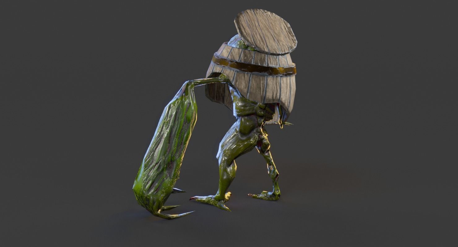 Bigeye Keg monster Low-poly 3D model_5