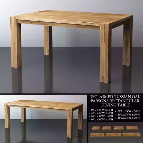 RECLAIMED RUSSIAN OAK PARSONS RECTANGULAR DINING TABLE 3D model