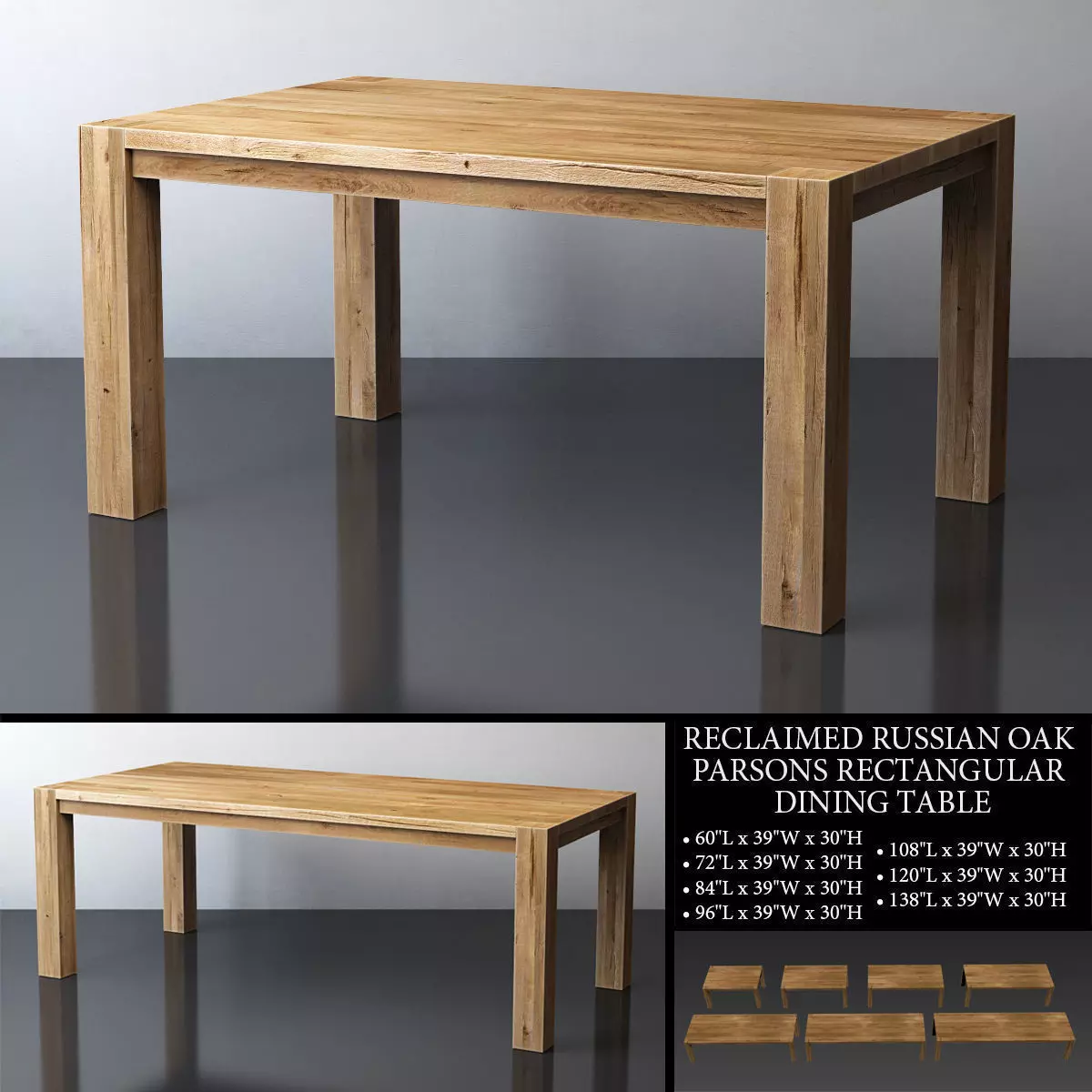 RECLAIMED RUSSIAN OAK PARSONS RECTANGULAR DINING TABLE 3D model_0