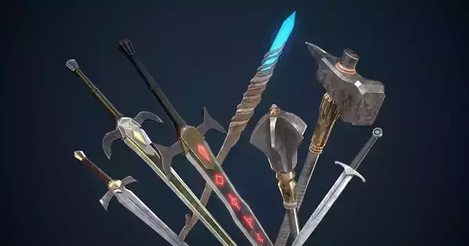 Fantasy Weapon Pack PBR Low-poly 3D model