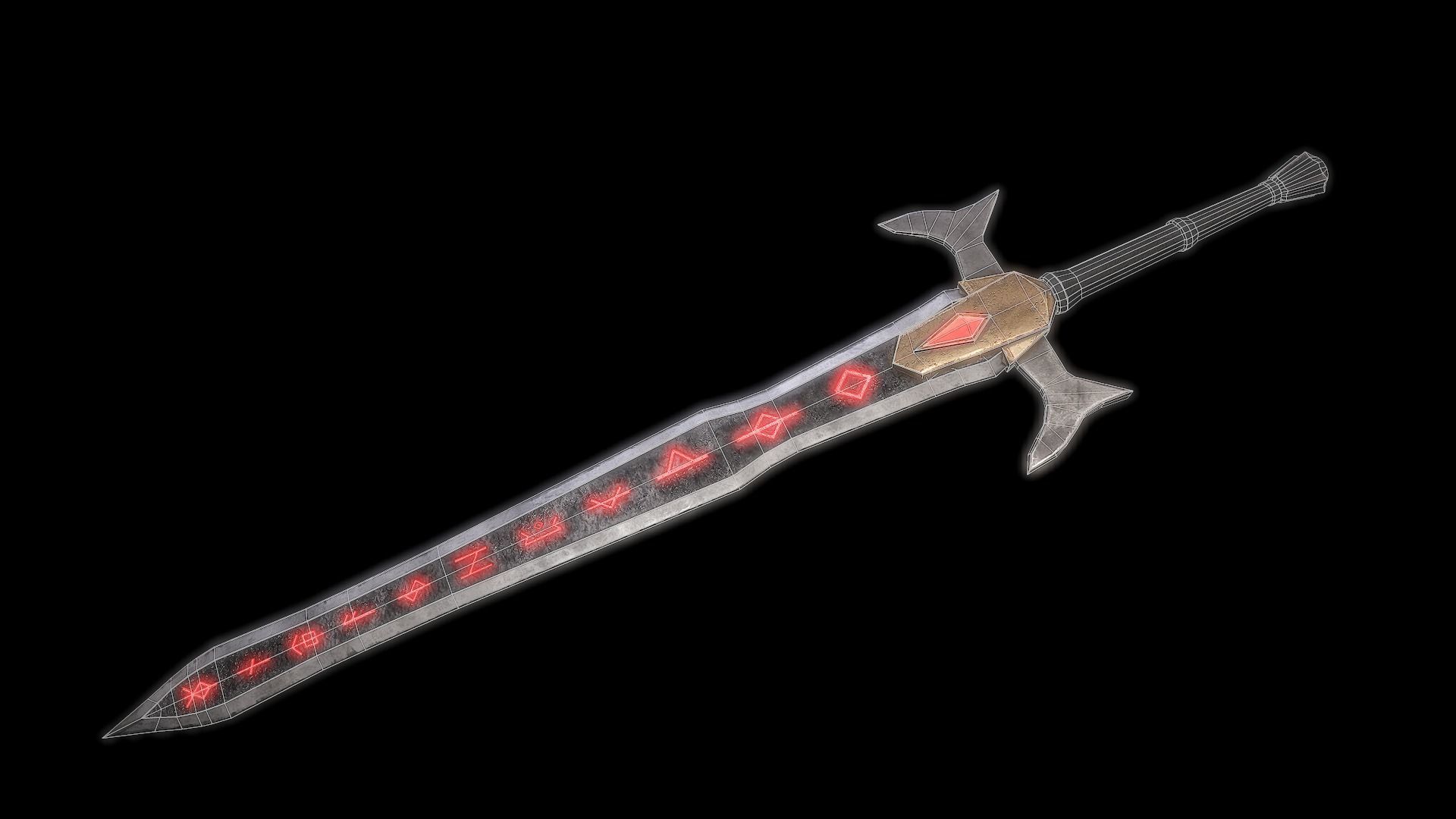 Fantasy Runesword PBR Low-poly 3D model_6