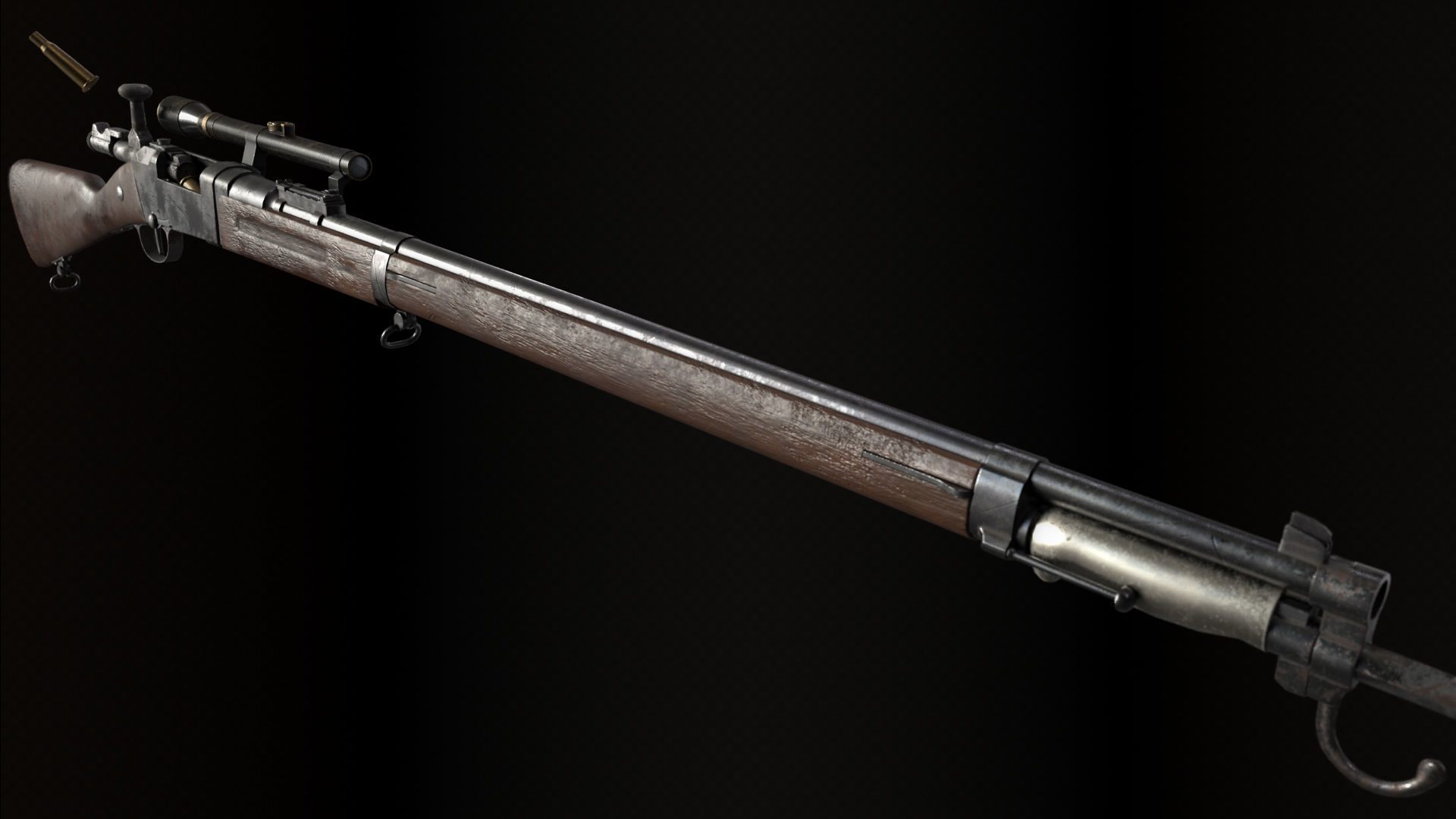Lebel 1886 M93 With Scope and Bayonet Low-poly 3D model_8