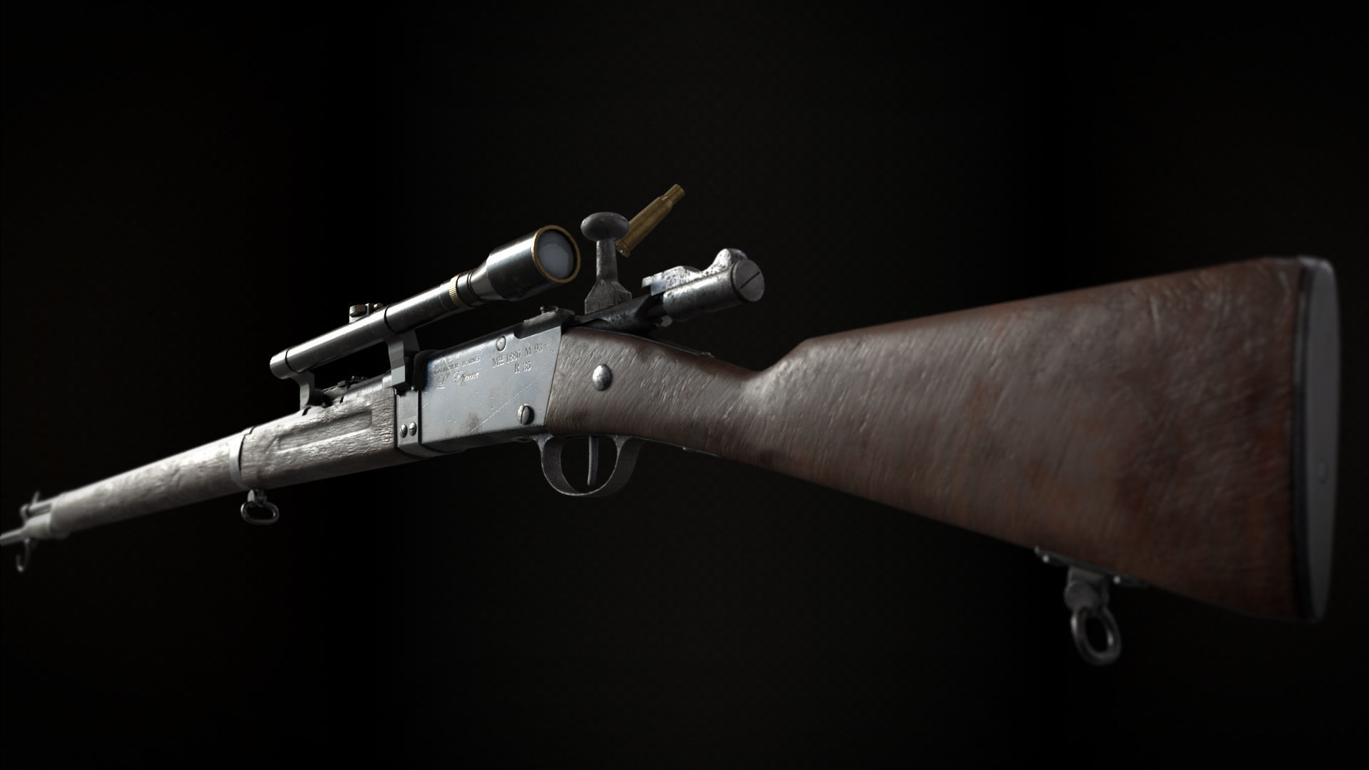 Lebel 1886 M93 With Scope and Bayonet Low-poly 3D model_2