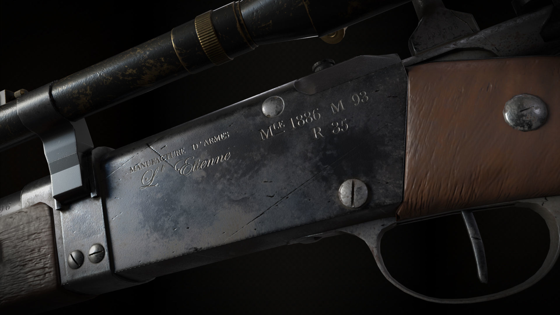 Lebel 1886 M93 With Scope and Bayonet Low-poly 3D model_6