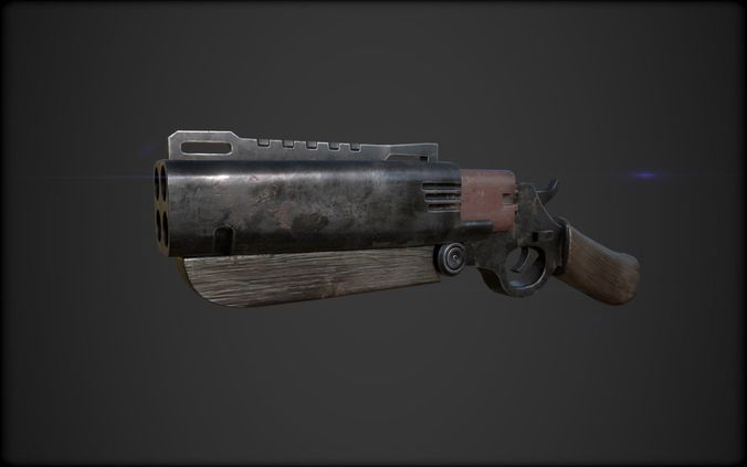 Old metal gun with wood handle for PBR Low-poly 3D model