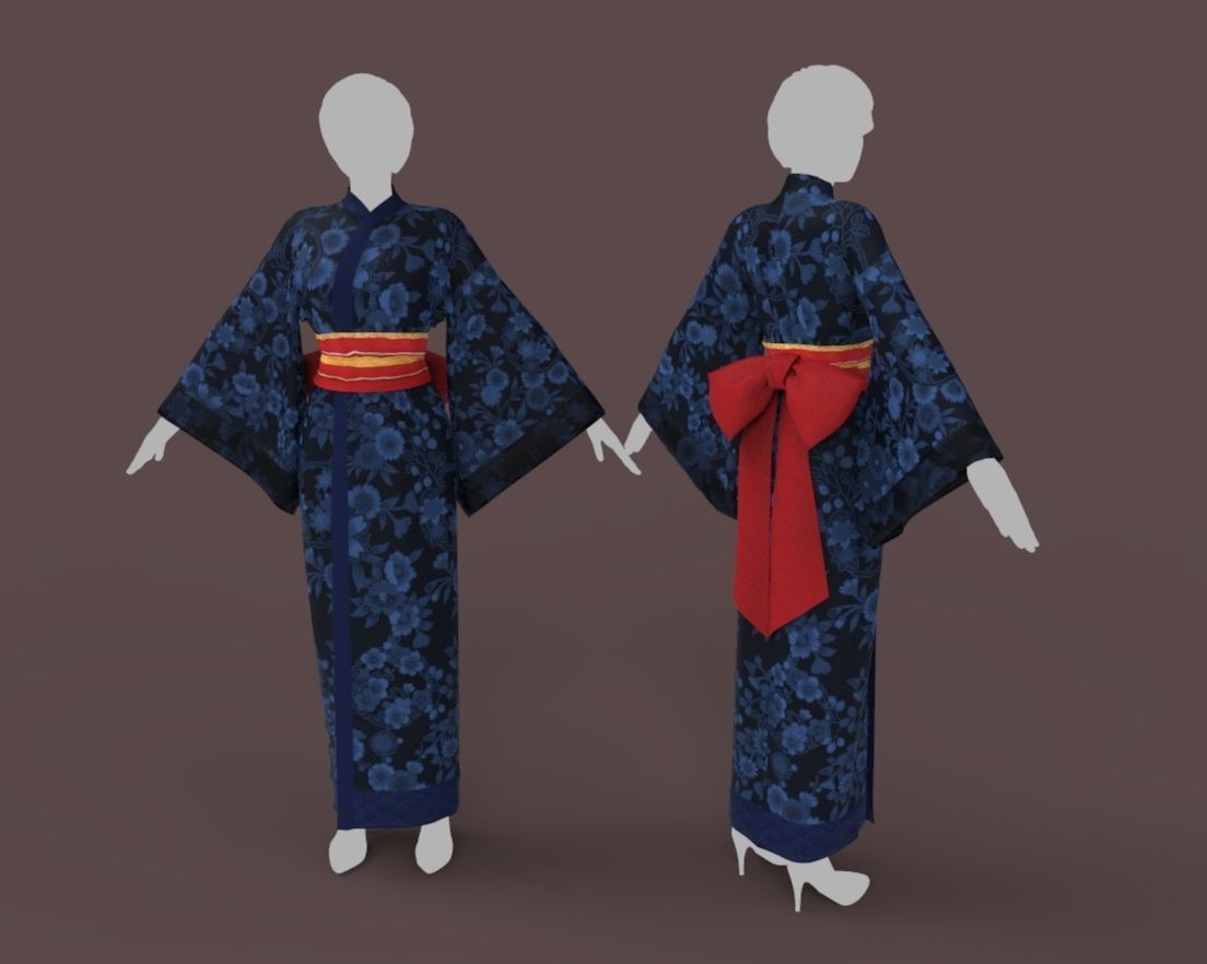 Kimono model japanese Low-poly 3D model_1