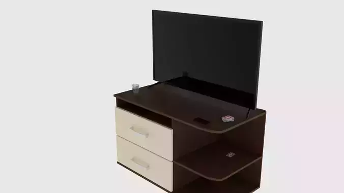 Desk with TV Low-poly 3D model