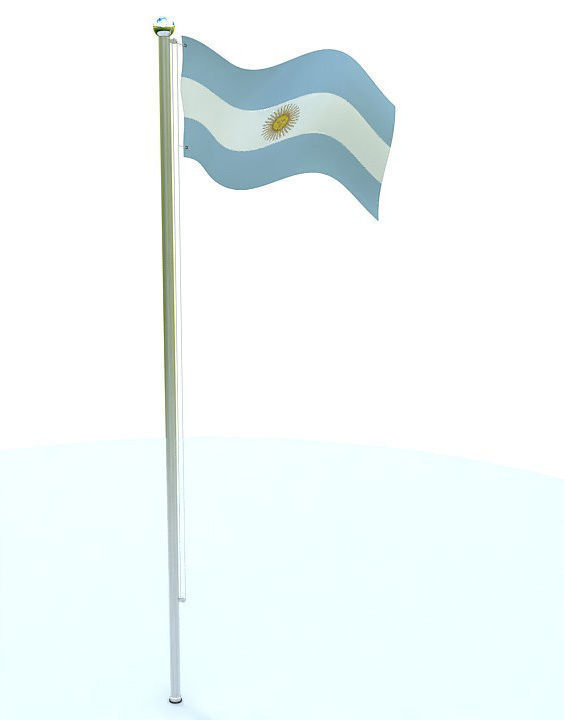Argentinian flag on pole 3D model_6