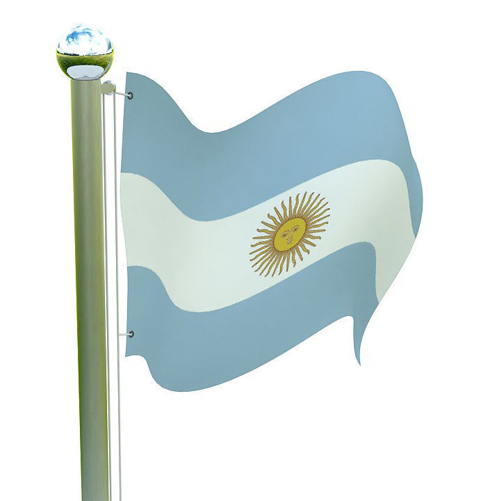 Argentinian flag on pole 3D model_3