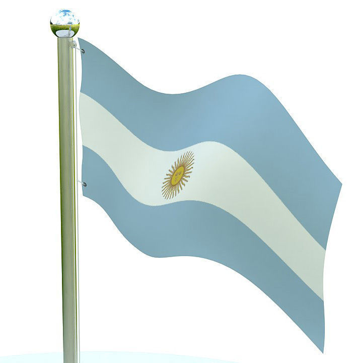 Argentinian flag on pole 3D model_2