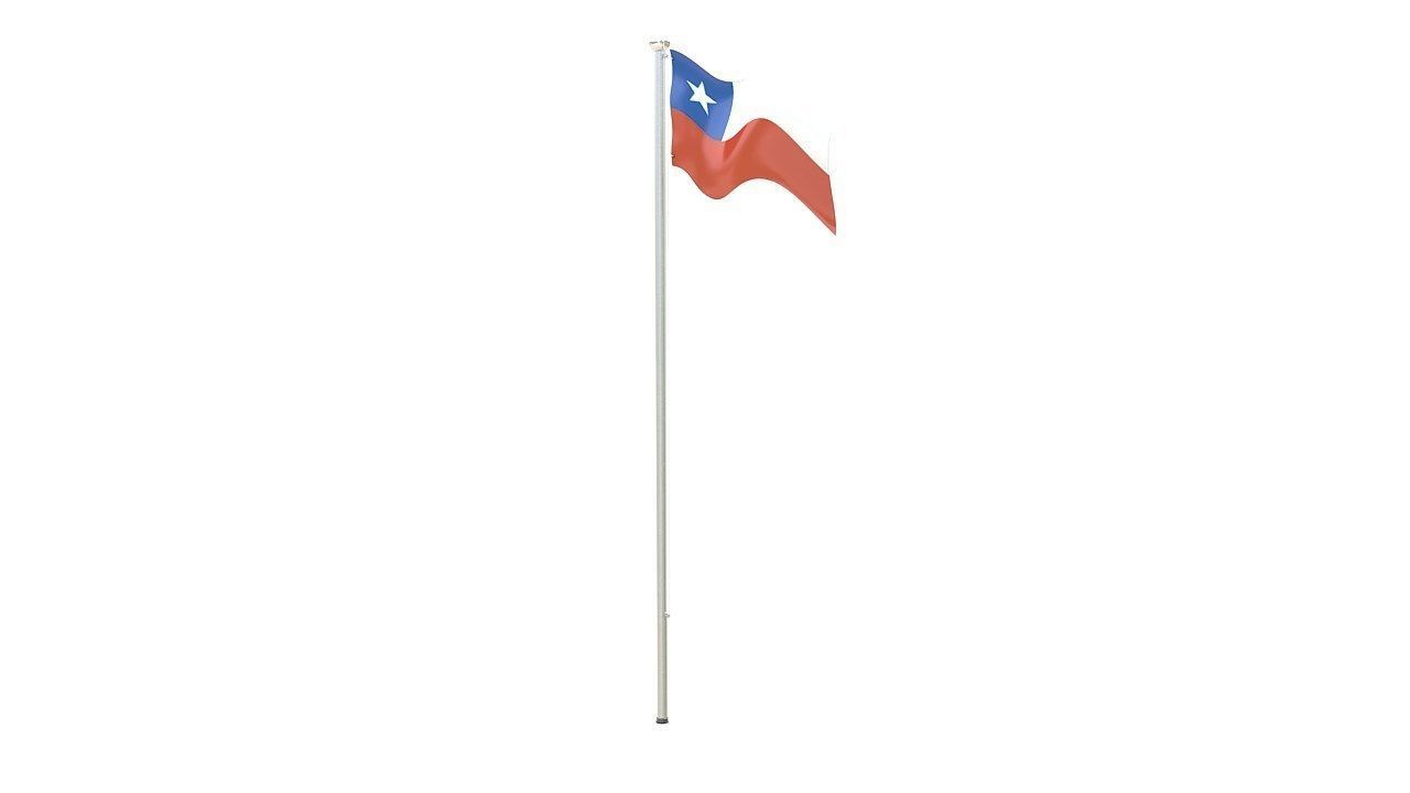 Chile flag on a pole 3D model_3
