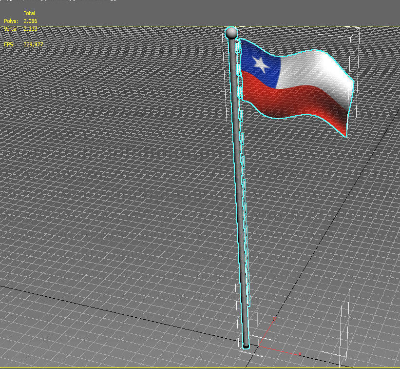 Chile flag on a pole 3D model_8