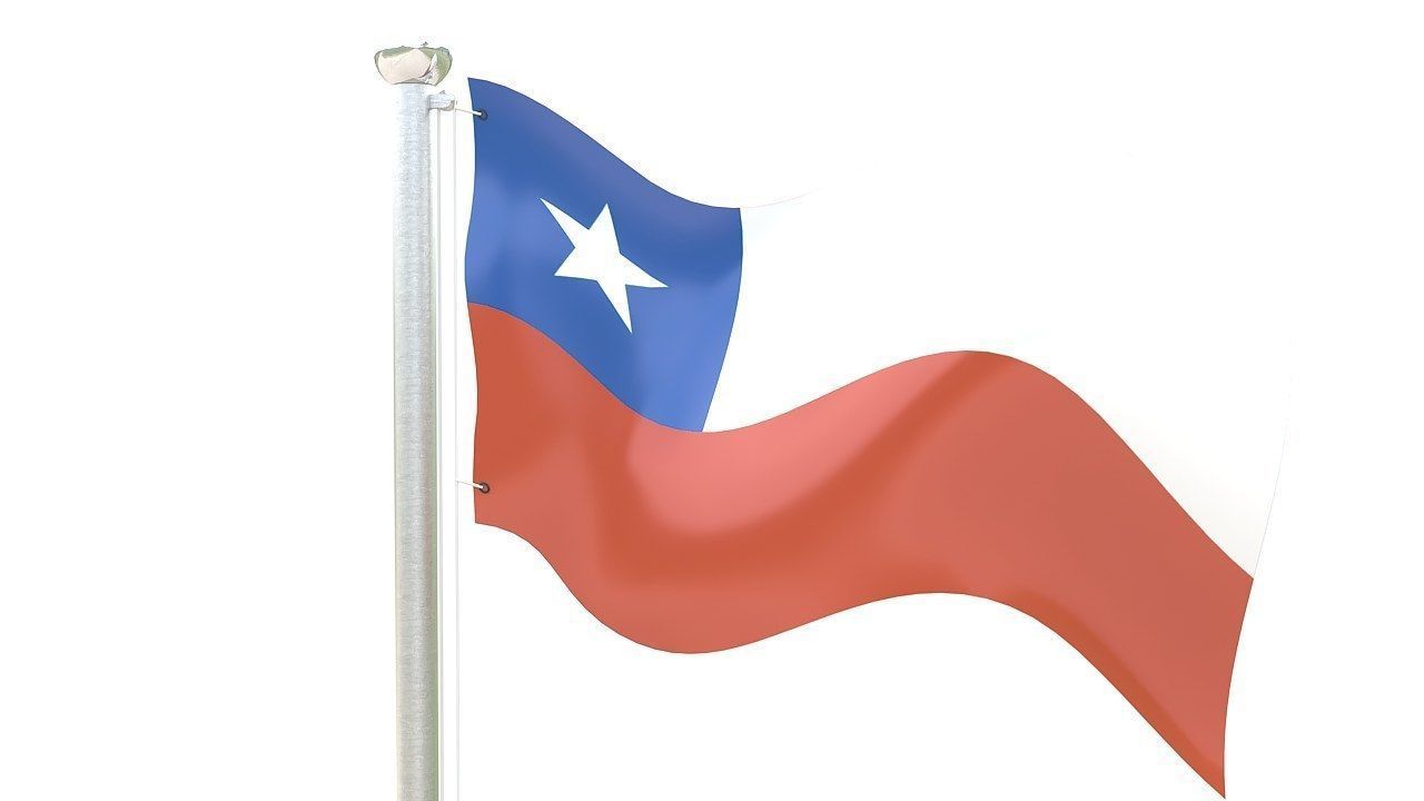 Chile flag on a pole 3D model_5