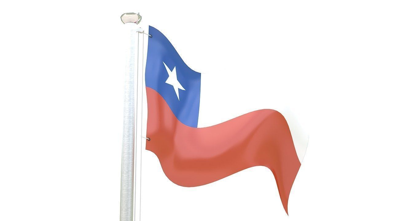 Chile flag on a pole 3D model_6