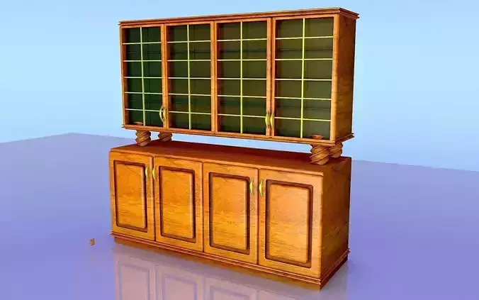 Buffet 5 wooden cabinet with glass doors 3D model