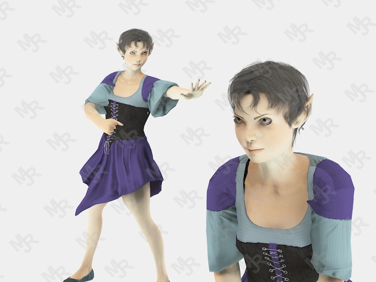 Elf Woman Animation Pack Low-poly 3D model_3