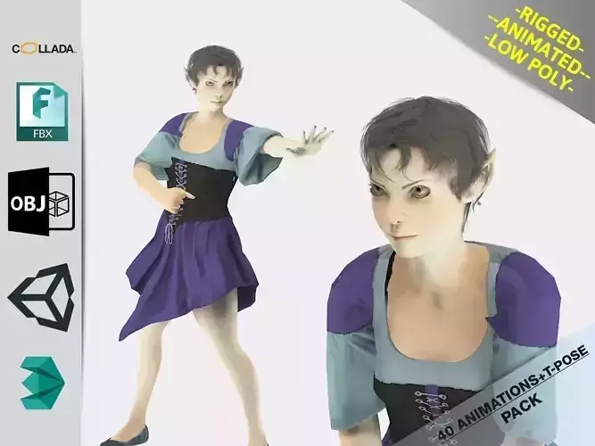 Elf Woman Animation Pack Low-poly 3D model