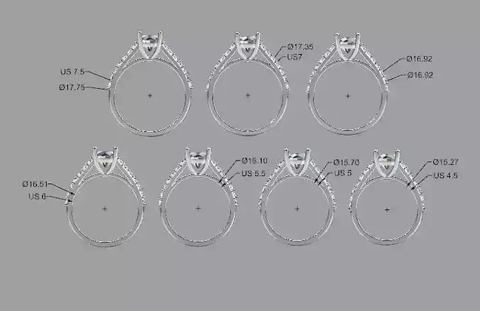 Solitaire Ring Pack - Multi-Size 3D Print Models 