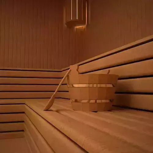 Sauna 3D Model room with wooden bucket