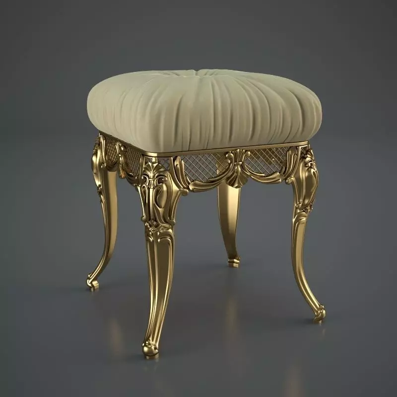 Chair ornate gold stool 3D model_0